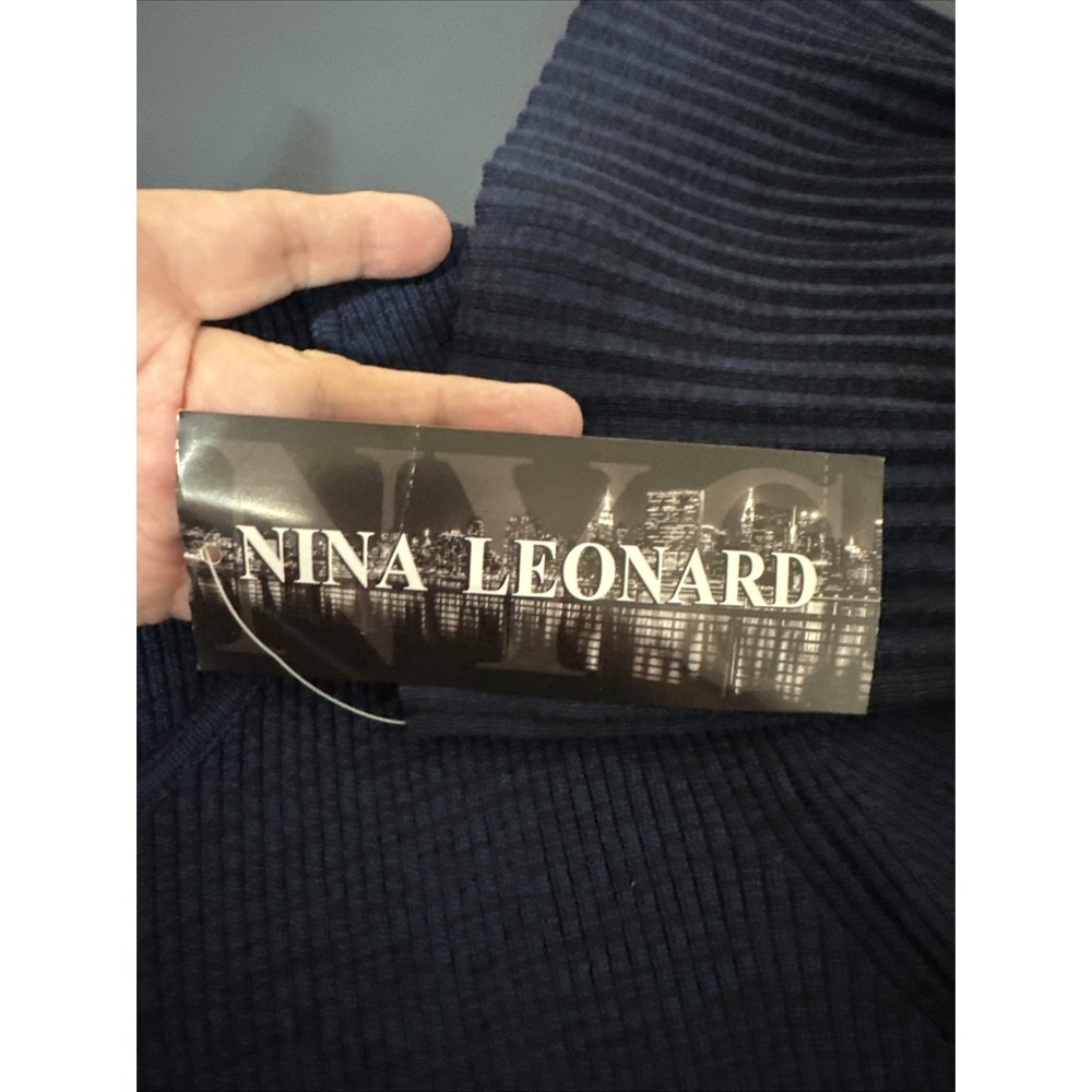 Nina Leonard‎ Women's L Ribbed Knit Bodycon Dress Blue Pleated Cuff NWT - Picture 8 of 12
